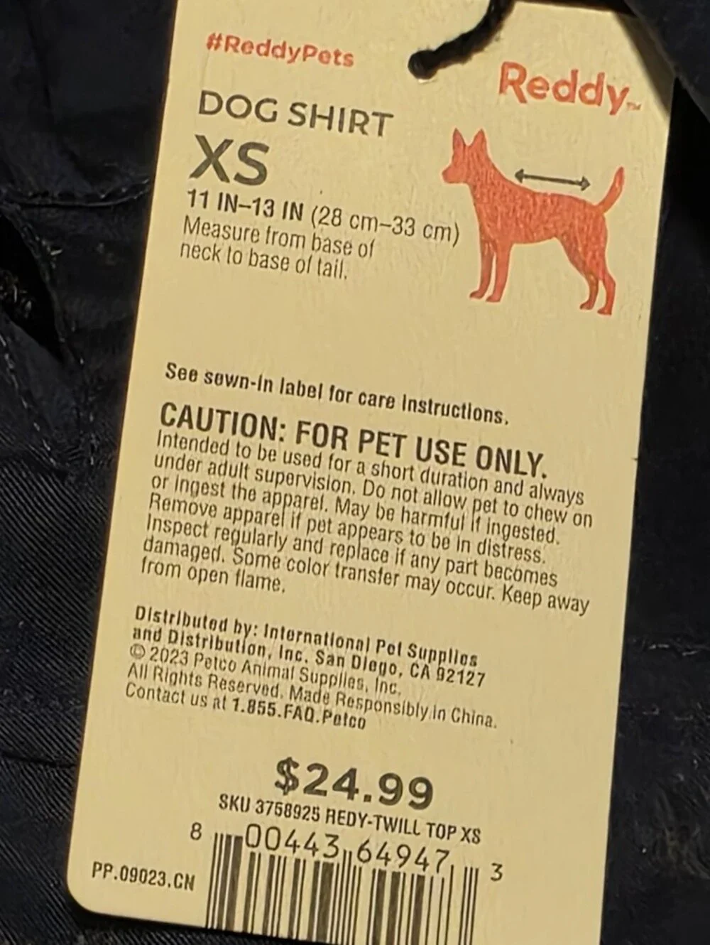 Reddy NWT Dog Shirt Navy Blue Dog Shirt Size XS 11-13 Inches